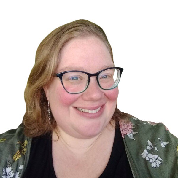 A smiling white woman in glasses